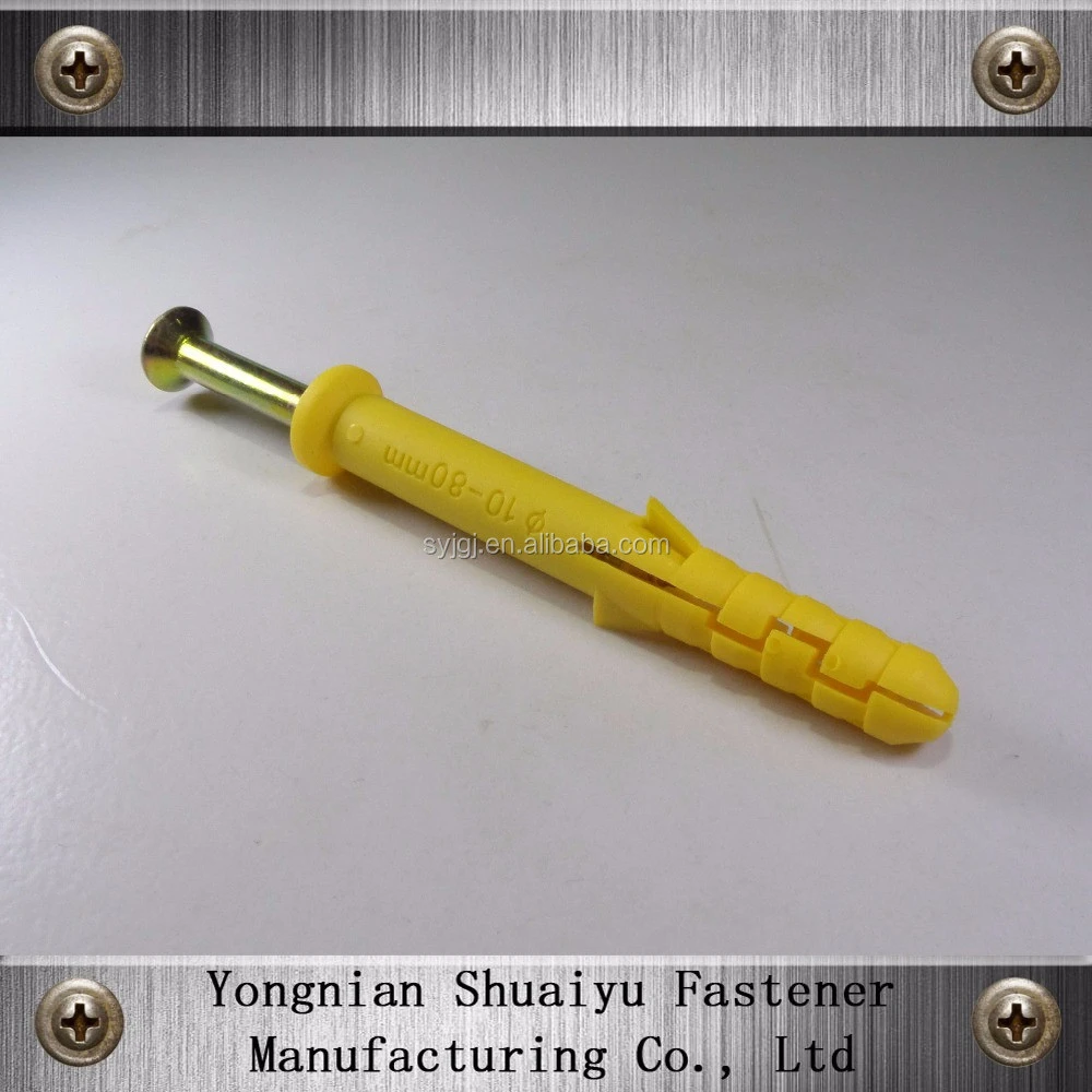 Yellow Plastic Wall Plug Expansion Conical Anchor with Carbon Steel Screw M8*80