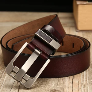 YS-BT011 free shipping vintage alloy pin buckle black and brown genuine leather belts for men