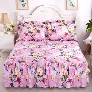 Z215 Floral Fitted Sheet Cover Bedroom Bed Cover Skirt Mattress Bedding Cover Skirt Home Cubrecama Bedspread With Cotton