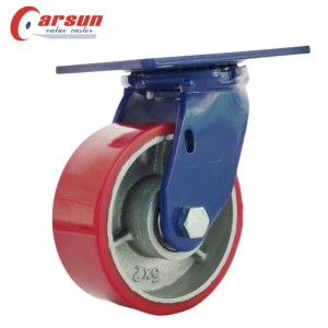 CARSUN 125x50MM Iron core polyurethane wheel heavy duty 5 inch cast iron core pu swivel caster wheel