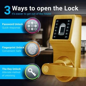Fingerprint Lock Passcode Key Card Metal Smart Door Lock Silver/Gold