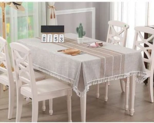 Cotton And Linen Gray Lace Embroidered Tablecloth