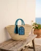 Handmade Palm Straw Tote Bag with Blue Door Motif