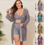 High Waist Twist V Neck Adjustable Wide Straps Three Pieces Swimsuit Plus Size Bathing Suit Bikini Sets With Cover Up