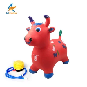 Red Cow Hopping Horse, Outdoors Ride On Bouncy Animal Play boy and girl Toys, Inflatable Hopper with music