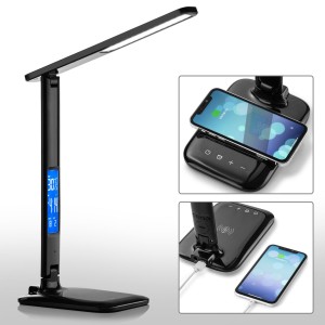 LED Desk Lamp with Wireless Charging for Phone,Clock,Temperature,Calendar for 889T