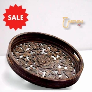 Round tray wood carving | Exporter trays | ARTASHI India