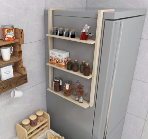 Top Product Fassley New 3-Shelf Refrigerator Side Shelf Pine Wood Storage