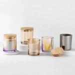 Wholesale Candle Jar 10oz Amber Brown Glass Candle Jars With Cork Lids Wooden Lid