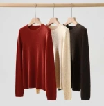 Seamless one-piece 100% wool round neck floral yarn long-sleeved sweater