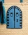 Import Handmade Palm Straw Tote Bag with Blue Door Motif from Tunisia