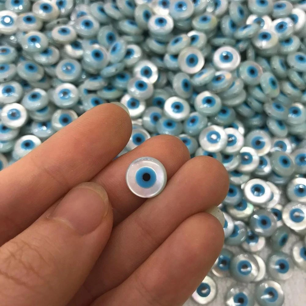 10mm Round Blue  Evil Eyes with Mother of Pearl China Jewelry Factory Direct