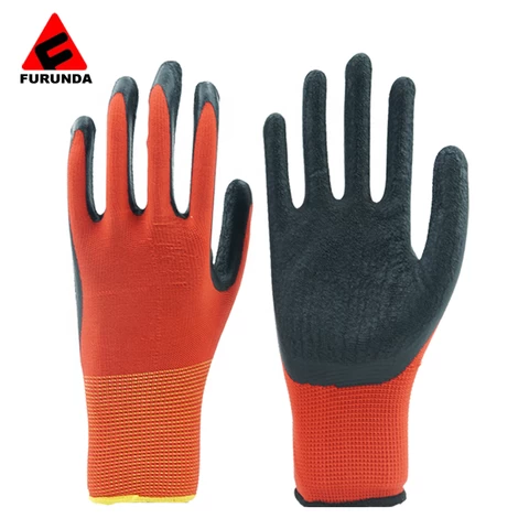 13 Gauge nylon Industry Crinkle Latex Rubber Palm Hand Protection Coated Safety Gloves