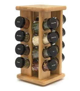 16-Jar Bamboo Countertop Spice Rack Organizer, Wooden Spice Rack Holder