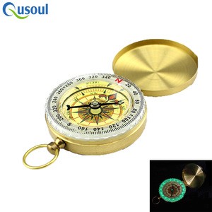2018 Gold Color Outdoor Camping Pocket Keychain Fleur de Lis Brass Portable Compass for Hiking