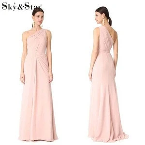 2018 New design bodycon women one shoulder pink long elegant evening dress