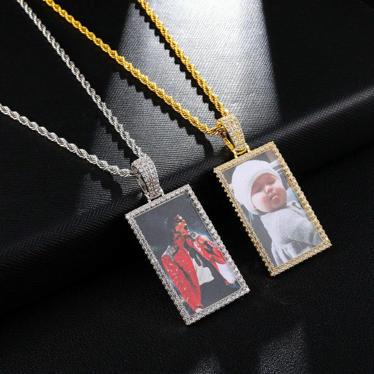2020 Hiphop Custom square Gold photo crystal Pendants picture pendant 18k gold jewelry
