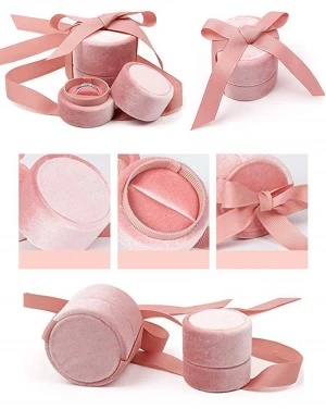 2020 new best-selling  packaging Pink ribbon panne velvet jewelry gift box,  ribbon gift Necklace ring box