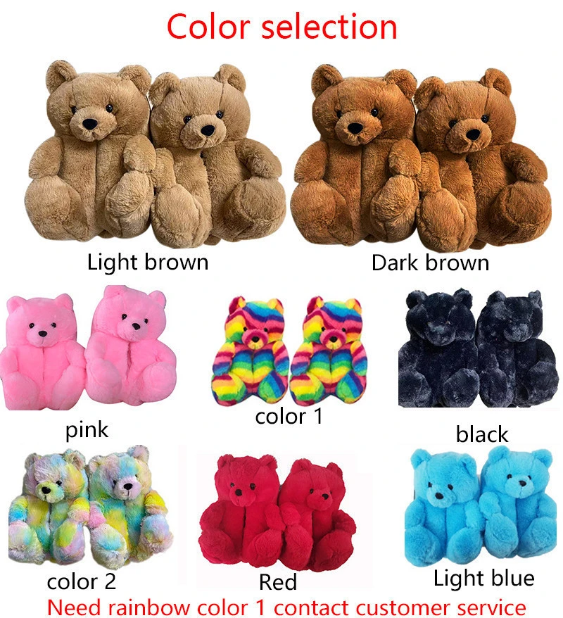 2021 new arrivals fuzzy teddy Wholesale Plush New Style Slippers House Teddy Bear Slippers for Women Girls Teddy bear slippers