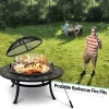 2022 Outdoor Camping Wood Burning Bbq Warming Metal Fire Pit Table With 304 Stainless Steel Cooking Grill