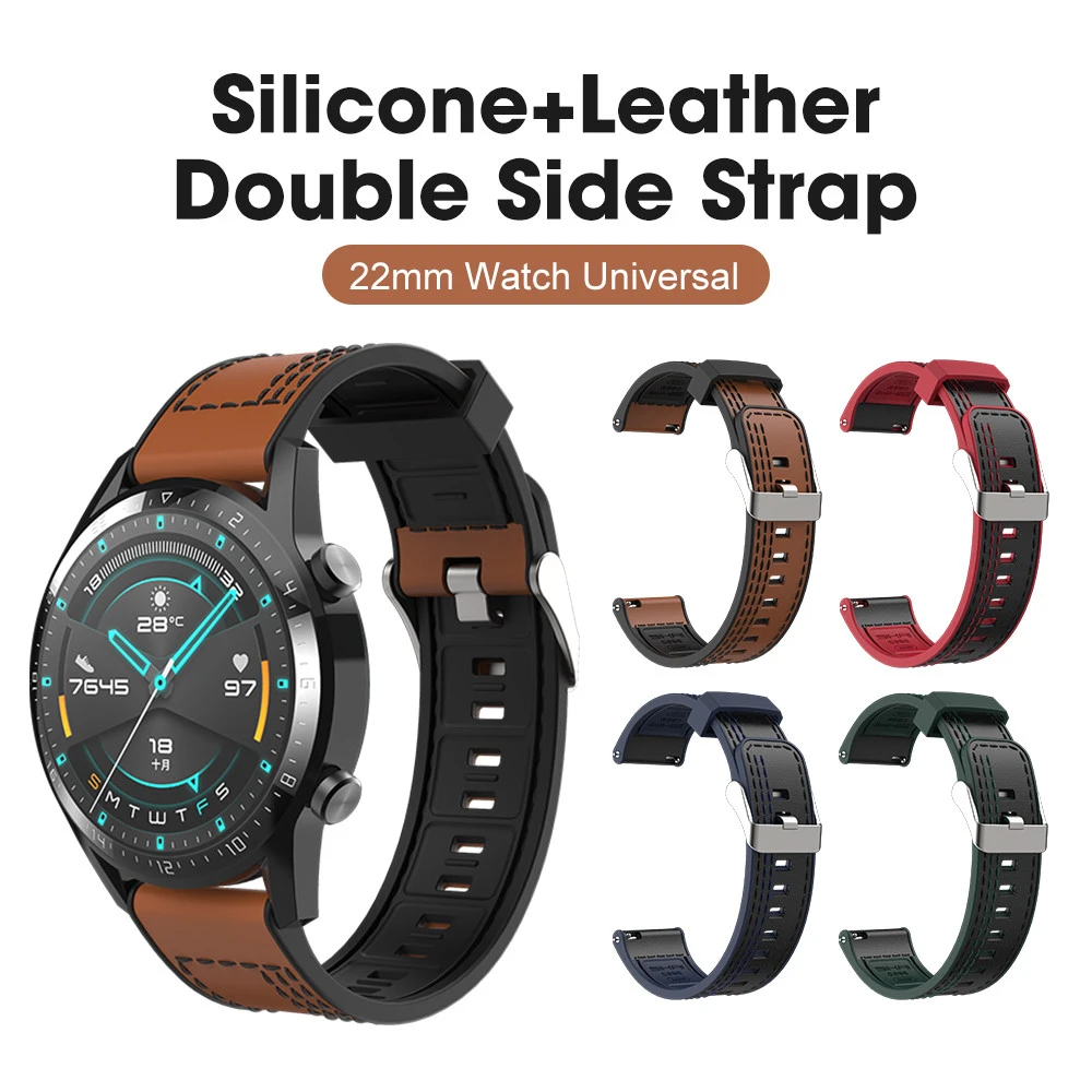 22mm replacement leather watch band  for huawei gt leather and silicone watch strap for Samsung Galaxy Watch