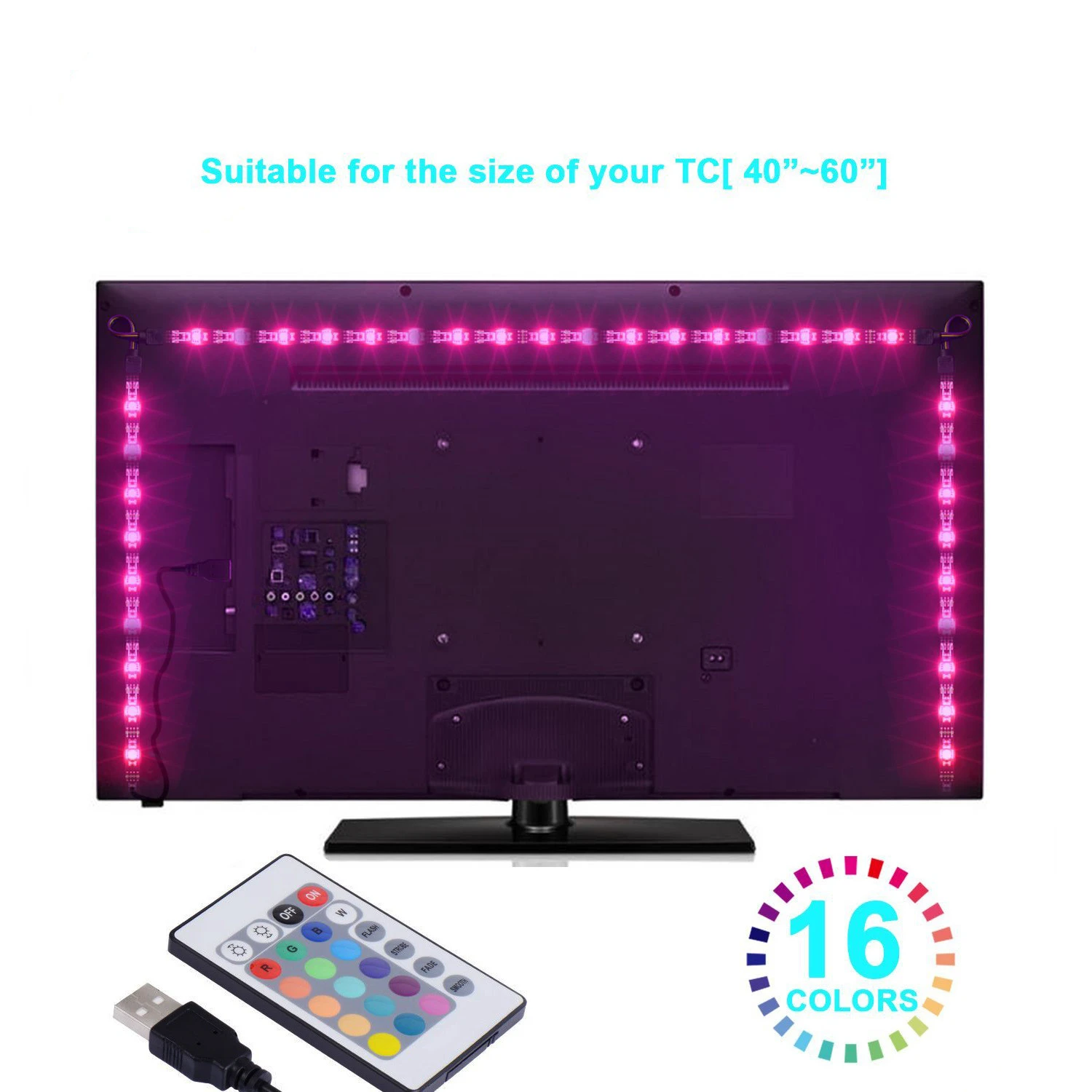 2M  LED Strip Light waterproof  Remote RGB 5050  TV Backlights USB Powered 30leds/m