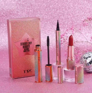 3 pcs/set Starry Star Diamond Shinny Waterproof Liquid Eyeliner Mascara Lipstick Makeup Sets