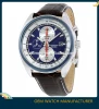 316Lstainless steel round shape blue dial brown leather strap men&#39;s chronograph quartz watch