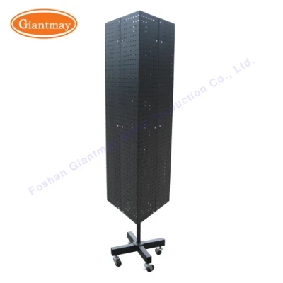 360 Degree Exhibition Metal Triangle Pegboard Floor Spinner Display Rack