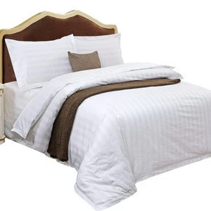 3cm satin stripe white bedding duvet cover set 100% cotton hotel bed linen sheet