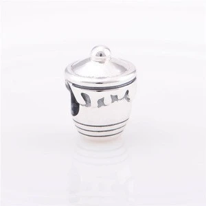 3D Cup Loose Beads For Sale Solid Sterling Silver Jewelry Charms Bracelets YZ047