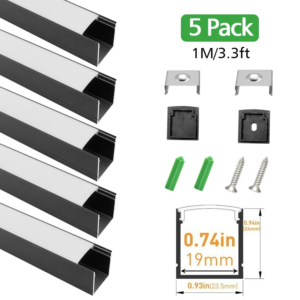 5 Pack 3.3ft/1M U06 U-shape aluminum frames 24*24mm aluminum led profile housing