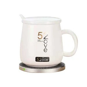 55 Degrees Constant Temperature Smart Heating Ceramic Coffee Warmer Mug Cup with QI Charging