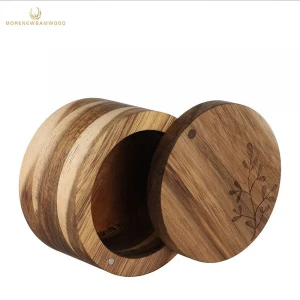 Acacia wood salt sugar spice storage container, acacia wood seasoning box with Magnetic buckle