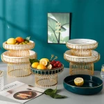 AL 2021 Dry Fruit Plate Ceramic Snack Candy Plate With Metal Stand