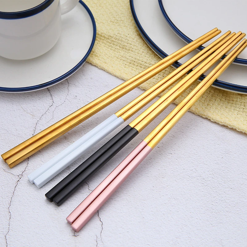 All square type 304 stainless steel plated chopsticks