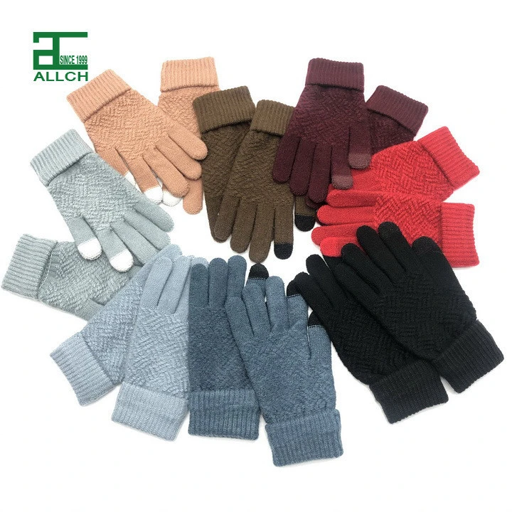 ALLCH fashion  full finger hand warmers mitten touch screen racing pashmina acrylic jacquard winter women knit glove