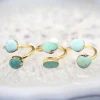 AM-YGH275 Wholesale 2 Stones Blue Turquoise Ring,Gold Plated Adjustable 2 Row Rings Jewelry