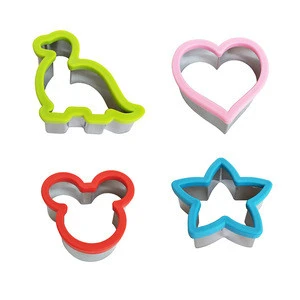 Amazon 10pcs  dinosaur star heart shape  colorful stainless steel sandwich cookie cutter fruit and vegetable cutter set for kids