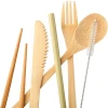 Amazon hot sales Camping traveling portable bamboo tableware with bag.bamboo cutlery.