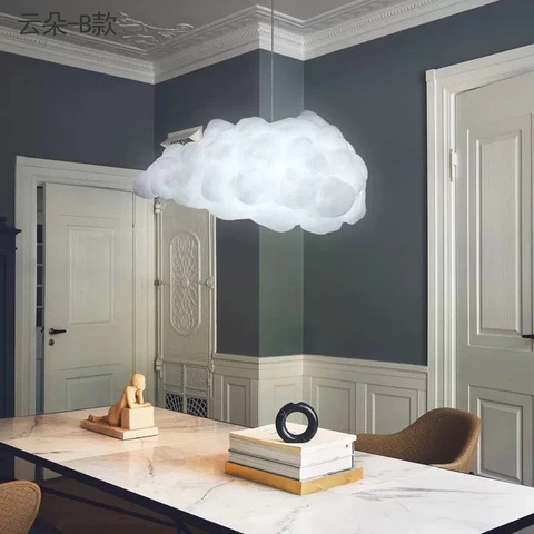 Amazon hot sell Creative Nordic RGB hanging lamps post-modern contemporary cotton silk pendant light white cloud chandelier