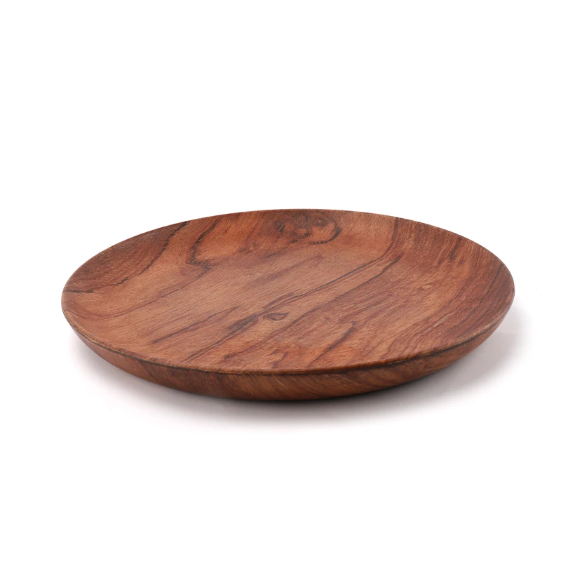Amazon Hot Selling Solid Wood Round Serving Tray Fruit Dessert Cake Snack Candy Salad Bread Wooden Dish Dinner Tableware Plates