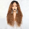 Anogol Kinky Curly Futura Fiber Lace Front Wig Brown Dark Root Synthetic Wigs With Middle Part