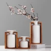 Antique white 3pcs a set ceramic vase with bamboo stand design for home decor
