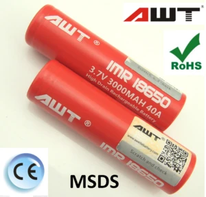 AWT 18650 3000mAh 40A 3.7V Li-ion cell Rechargeable Battery from Original AWT Battery Manufacturer for electronic cigarette