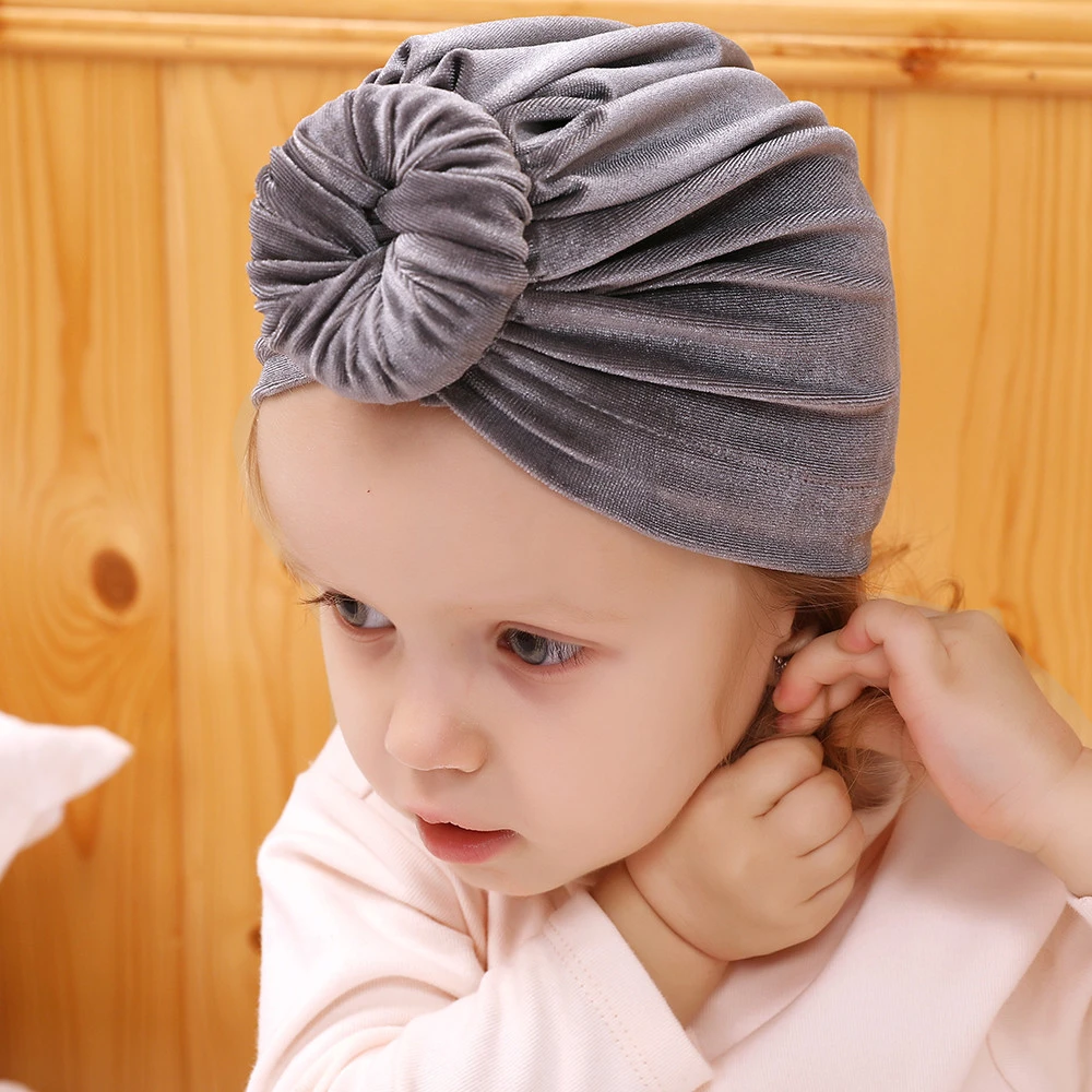 Baby Toddler velvet Hat Cute Donut Soft Knotted Turban Bow Cap Factory direct Wholesale