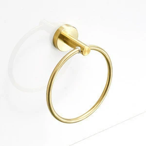 Bathroom Brushed Gold Round Towel Ring,Circle Towel Holder Solid Stainless Steel Wall Mounted Modern