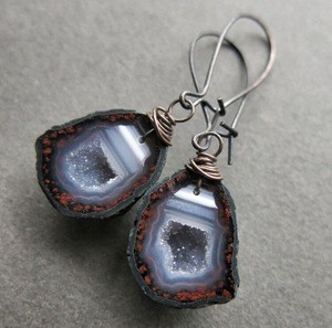 BD-E1643 Tabasco Geode Earrings Raw Stone Druzy Boho Crystal Earrings Raw Gemstone Jewelry