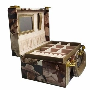 big luxury leather velvet mirrored jewel display case with lock antique jewelry packaging box