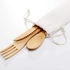Biodegradable Bamboo Cutlery Flatware Set With Bag